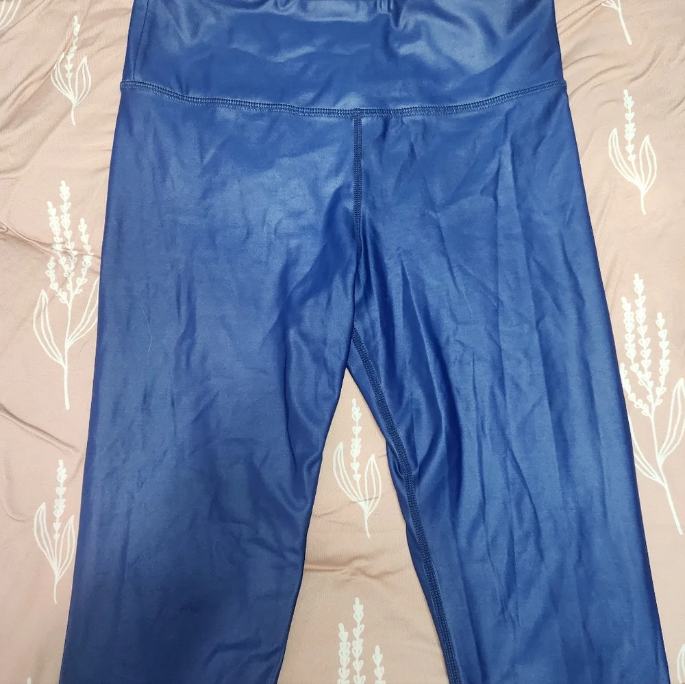 RARE Zyia Blue Metallic Light n Tight Hi-Rise Leggings 7/8 24” Size 6-8 - Picture 4 of 8
